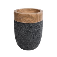 GloboStar® Artificial Garden BELLAGIO 20744 Επιδαπέδιο Πολυεστερικό Τσιμεντένιο Κασπώ Γλάστρα - Flower Pot Μαύρο με Καφέ Φ39 x Υ52cm