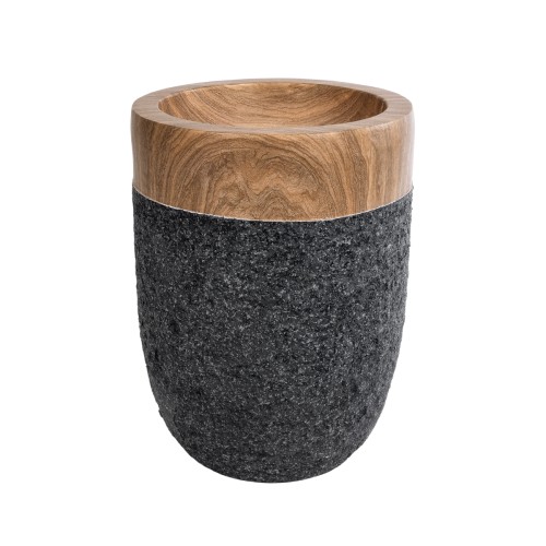 GloboStar® Artificial Garden BELLAGIO 20744 Επιδαπέδιο Πολυεστερικό Τσιμεντένιο Κασπώ Γλάστρα - Flower Pot Μαύρο με Καφέ Φ39 x Υ52cm