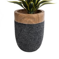 GloboStar® Artificial Garden BELLAGIO 20744 Επιδαπέδιο Πολυεστερικό Τσιμεντένιο Κασπώ Γλάστρα - Flower Pot Μαύρο με Καφέ Φ39 x Υ52cm