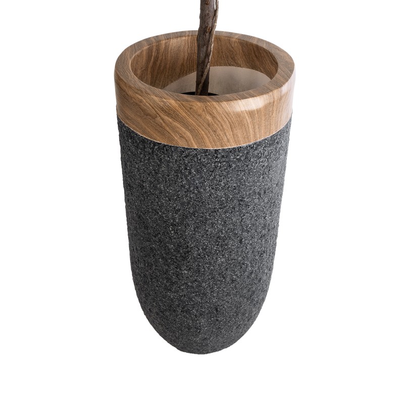 GloboStar® Artificial Garden BELLAGIO 20745 Επιδαπέδιο Πολυεστερικό Τσιμεντένιο Κασπώ Γλάστρα - Flower Pot Μαύρο με Καφέ Φ42 x Υ91cm