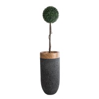 GloboStar® Artificial Garden BELLAGIO 20745 Επιδαπέδιο Πολυεστερικό Τσιμεντένιο Κασπώ Γλάστρα - Flower Pot Μαύρο με Καφέ Φ42 x Υ91cm