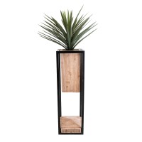 GloboStar® Artificial Garden CASSIANO 20752 Επιδαπέδιο Μεταλλικό Τσιμεντένιο Κασπώ Γλάστρα - Flower Pot Καφέ με Μαύρο Μ36 x Π36 x Υ120cm