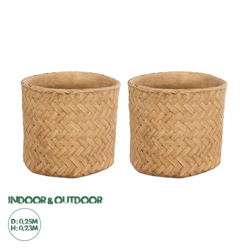 GloboStar® Artificial Garden MEDRANO 20799 ΣΕΤ 2 Διακοσμητικά Πολυεστερικά Τσιμεντένιά Κασπώ Γλάστρες - Flower Pots Μπεζ A:Φ25 x Υ23cm B:Φ25 x Υ23cm