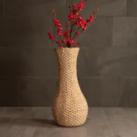 GloboStar® Artificial Garden SANDIAGO 21233 Διακοσμητικό Πλεκτό Καλάθι - Κασπώ Γλάστρα - Flower Pot Μπεζ Π30 x M30 x Υ60cm