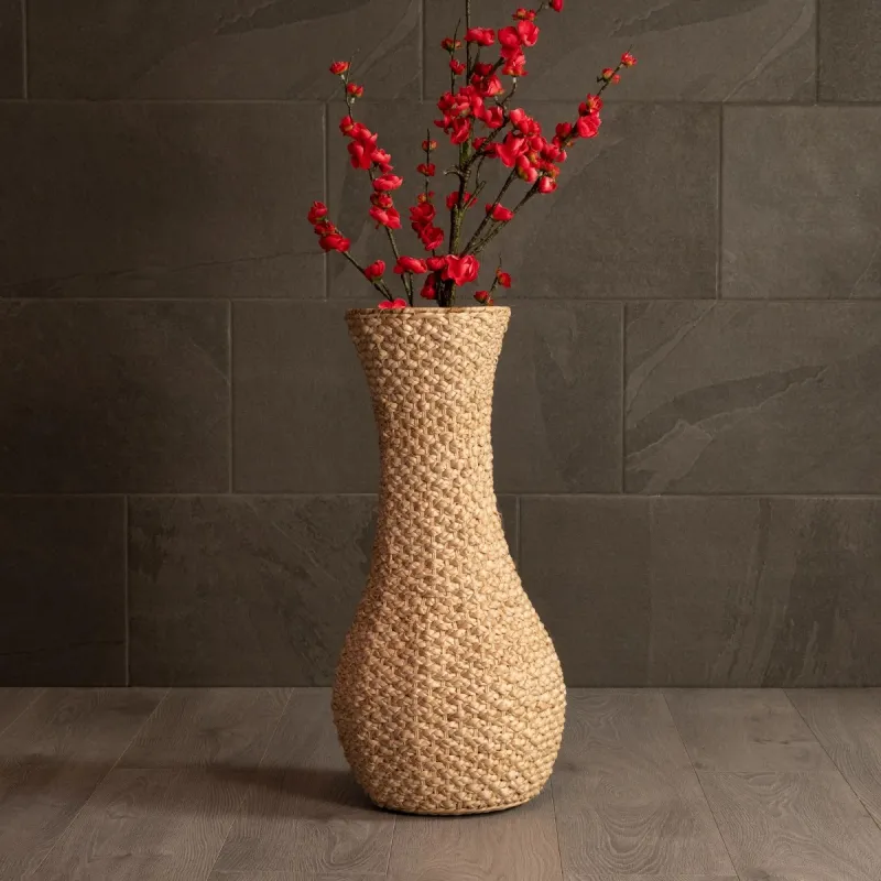 GloboStar® Artificial Garden SANDIAGO 21233 Διακοσμητικό Πλεκτό Καλάθι - Κασπώ Γλάστρα - Flower Pot Μπεζ Π30 x M30 x Υ60cm