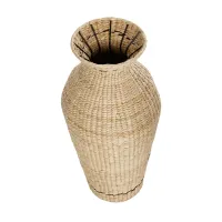 GloboStar® Artificial Garden MONTPELLIER 21237 Διακοσμητικό Πλεκτό Καλάθι - Κασπώ Γλάστρα - Flower Pot Μπεζ με Καφέ Π28 x M28 x Υ60cm