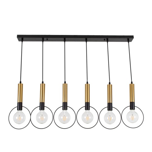 GLOBOSTAR® OLVERO 00776 Μοντέρνο Κρεμαστό Φωτιστικό Οροφής με Ντουί 6 x E27 AC 220-240V IP20 - Μαύρο & Χρυσό - Μ110 x Π18 x Y130cm
