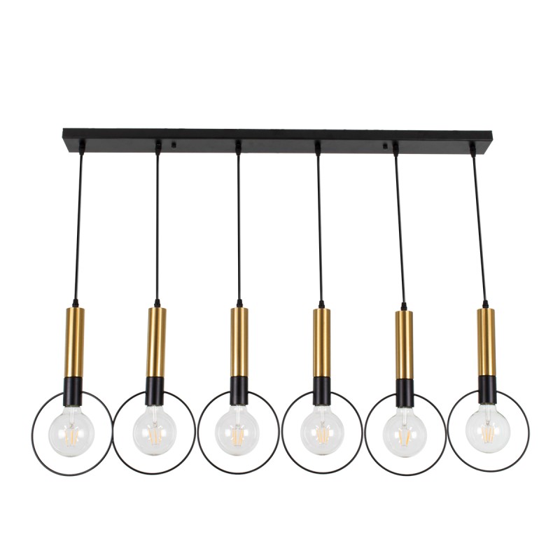 GLOBOSTAR® OLVERO 00776 Μοντέρνο Κρεμαστό Φωτιστικό Οροφής με Ντουί 6 x E27 AC 220-240V IP20 - Μαύρο & Χρυσό - Μ110 x Π18 x Y130cm