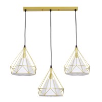 GLOBOSTAR® EIFFEL 61571 Vintage Κρεμαστό Φωτιστικό Οροφής με Ντουί 3 x E27 AC 220-240V IP20 - Χρυσό & Λευκό - Μ68 x Π25 x Υ130cm