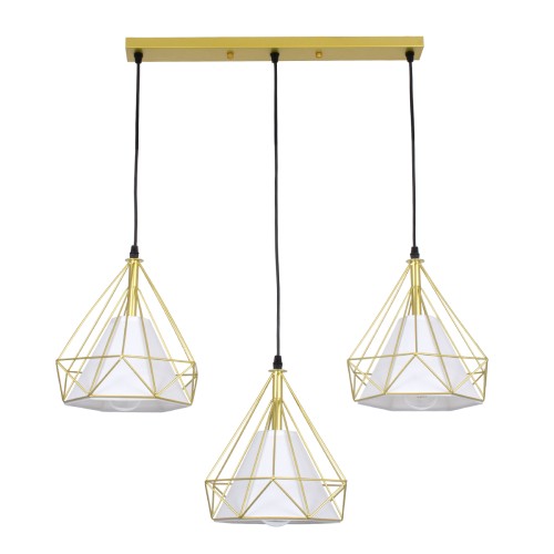 GLOBOSTAR® EIFFEL 61571 Vintage Κρεμαστό Φωτιστικό Οροφής με Ντουί 3 x E27 AC 220-240V IP20 - Χρυσό & Λευκό - Μ68 x Π25 x Υ130cm