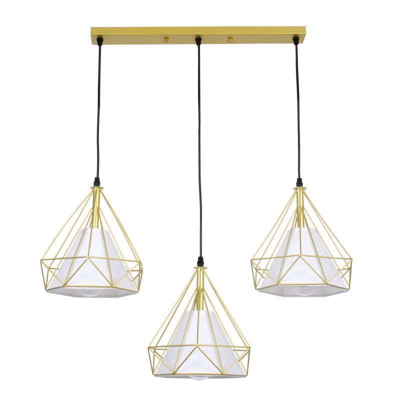 GLOBOSTAR® EIFFEL 61571 Vintage Κρεμαστό Φωτιστικό Οροφής με Ντουί 3 x E27 AC 220-240V IP20 - Χρυσό & Λευκό - Μ68 x Π25 x Υ130cm