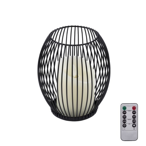 GloboStar® CANDLE 76495 Διακοσμητικό Realistic Κερί με LED Εφέ Κινούμενης Φλόγας - Μπαταρίας 2 x AA (Δεν Συμπεριλαμβάνονται) & Ασύρματο Χειριστήριο IR Θερμό Λευκό 2700K Dimmable Μαύρο Φ14 x Υ16cm