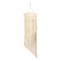 GloboStar® 36203 TUNISIA Boho Καπέλο Φωτιστικού- Μακραμέ Πλεκτό Χειροποίητο Μπεζ Βαμβακερό Νήμα - Μ30 x Π30  x Υ120cm