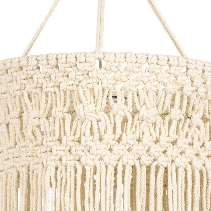GloboStar® 36203 TUNISIA Boho Καπέλο Φωτιστικού- Μακραμέ Πλεκτό Χειροποίητο Μπεζ Βαμβακερό Νήμα - Μ30 x Π30  x Υ120cm