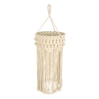 GloboStar® 36205 UGANDA Boho Καπέλο Φωτιστικού- Μακραμέ Πλεκτό Χειροποίητο Μπεζ Βαμβακερό Νήμα - Μ25 x Π25  x Υ70cm