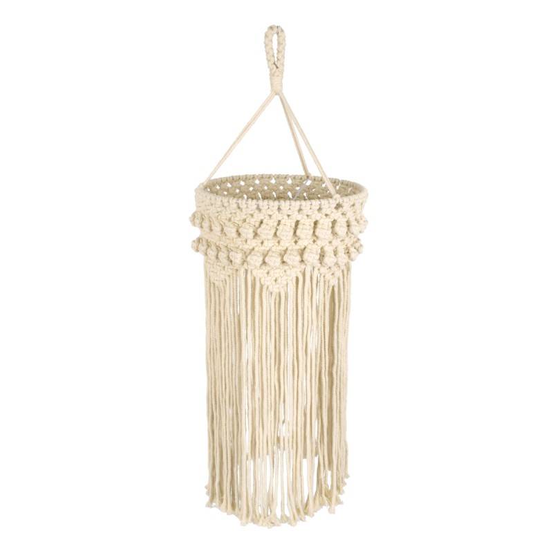 GloboStar® 36205 UGANDA Boho Καπέλο Φωτιστικού- Μακραμέ Πλεκτό Χειροποίητο Μπεζ Βαμβακερό Νήμα - Μ25 x Π25  x Υ70cm