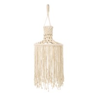 GloboStar® 36207 SENEGAL Boho Καπέλο Φωτιστικού- Μακραμέ Πλεκτό Χειροποίητο Μπεζ Βαμβακερό Νήμα - Μ30 x Π30  x Υ80cm