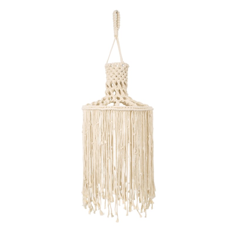 GloboStar® 36207 SENEGAL Boho Καπέλο Φωτιστικού- Μακραμέ Πλεκτό Χειροποίητο Μπεζ Βαμβακερό Νήμα - Μ30 x Π30  x Υ80cm