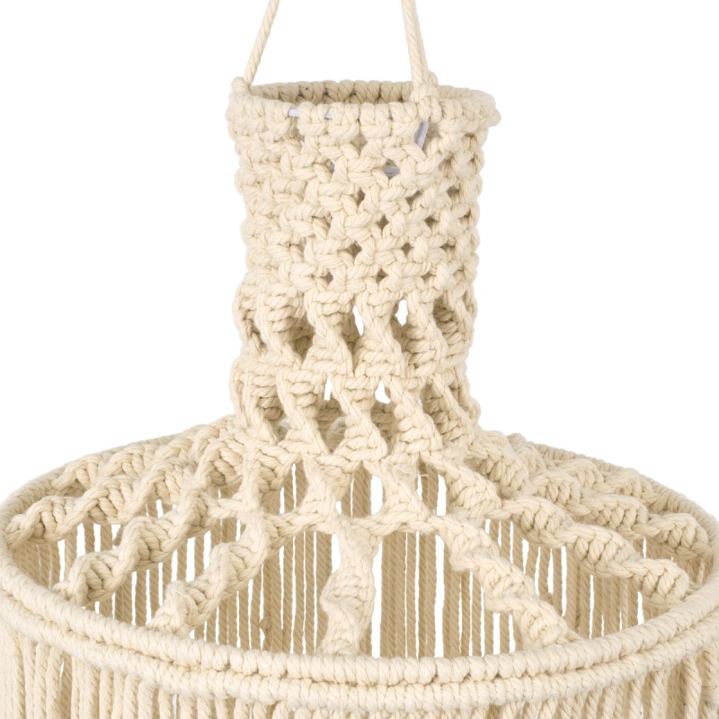 GloboStar® 36207 SENEGAL Boho Καπέλο Φωτιστικού- Μακραμέ Πλεκτό Χειροποίητο Μπεζ Βαμβακερό Νήμα - Μ30 x Π30  x Υ80cm