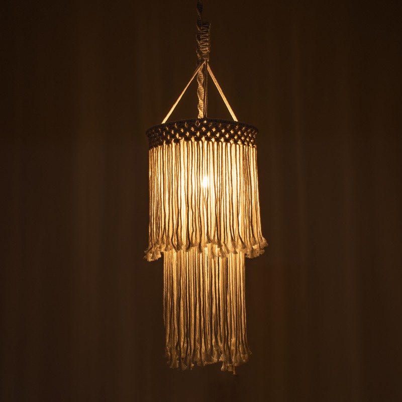 GLOBOSTAR® ZAMBIA 36208 Boho Κρεμαστό Φωτιστικό Οροφής με Ντουί 1 x E27 AC 220-240V IP20 - Μπεζ - Μ30 x Π30 x Υ60cm