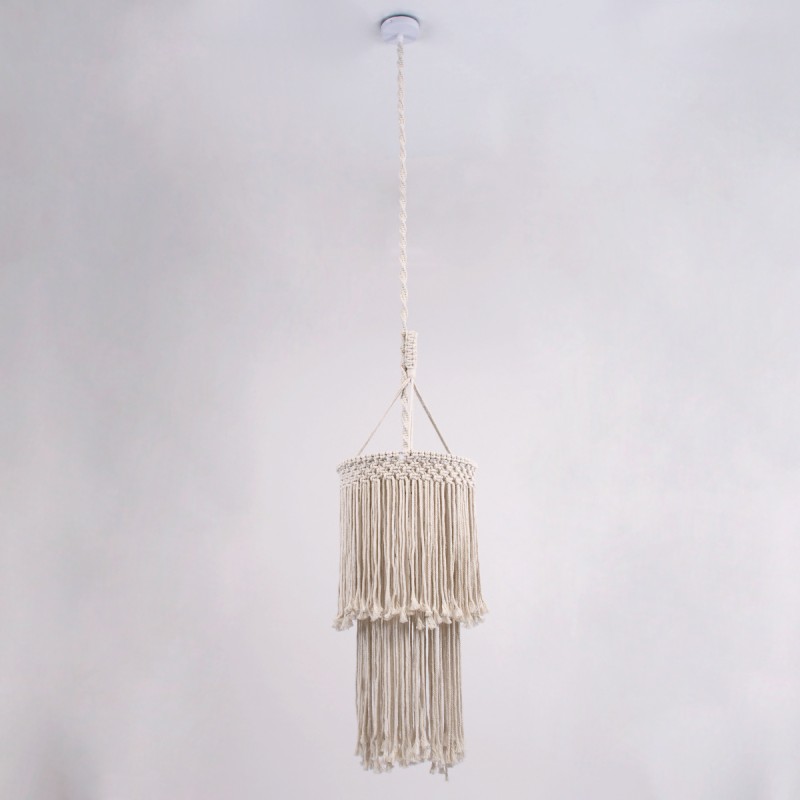 GLOBOSTAR® ZAMBIA 36208 Boho Κρεμαστό Φωτιστικό Οροφής με Ντουί 1 x E27 AC 220-240V IP20 - Μπεζ - Μ30 x Π30 x Υ60cm