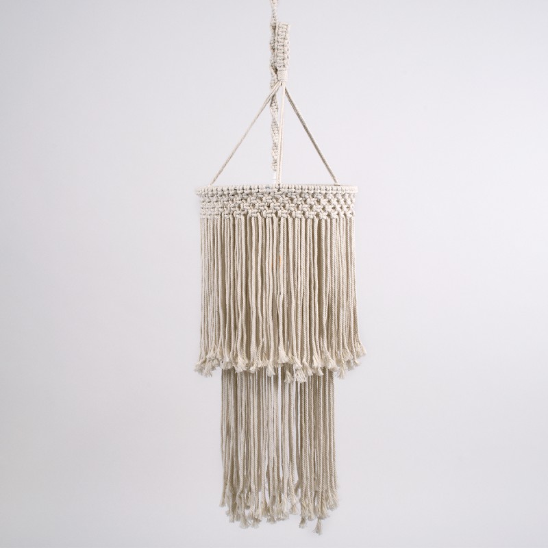 GLOBOSTAR® ZAMBIA 36208 Boho Κρεμαστό Φωτιστικό Οροφής με Ντουί 1 x E27 AC 220-240V IP20 - Μπεζ - Μ30 x Π30 x Υ60cm