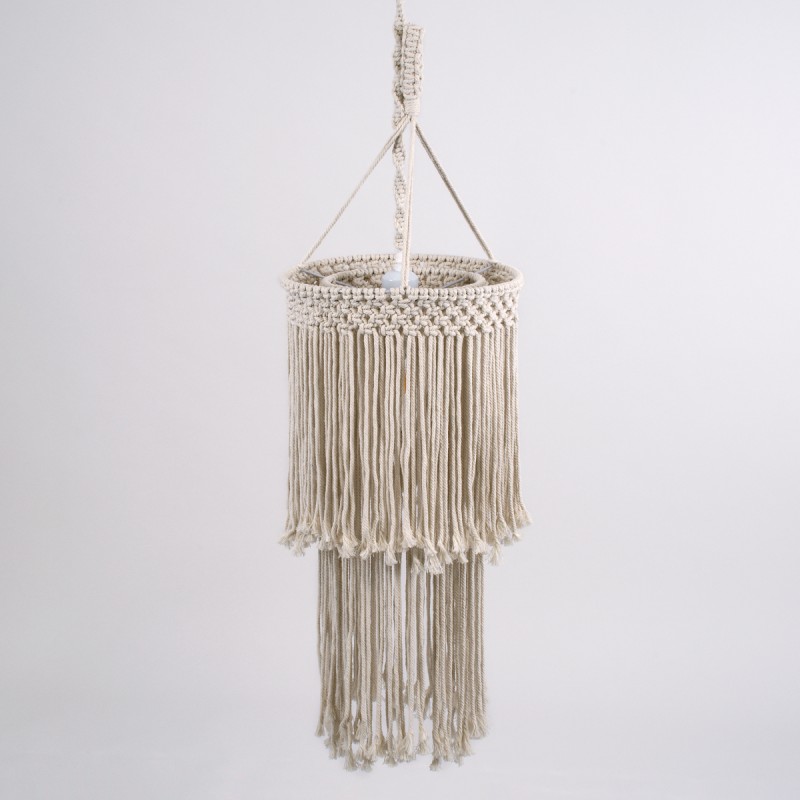 GLOBOSTAR® ZAMBIA 36208 Boho Κρεμαστό Φωτιστικό Οροφής με Ντουί 1 x E27 AC 220-240V IP20 - Μπεζ - Μ30 x Π30 x Υ60cm
