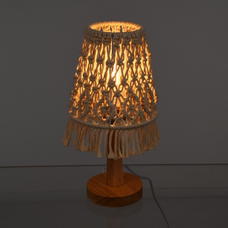 GLOBOSTAR® RWANDA 36210 Boho Επιτραπέζιο Φωτιστικό Πορτατίφ με Ντουί 1 x E27 AC 220-240V IP20 - Μπεζ & Καφέ - Μ15 x Π15 x Υ30cm