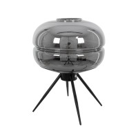 GLOBOSTAR® JAVAN 00738 Μοντέρνο Επιτραπέζιο Φωτιστικό Πορτατίφ με Ντουί 1 x E27 AC 220-240V IP20 - Μαύρο Φιμέ & Μαύρο - Μ30 x Π30 x Y19cm