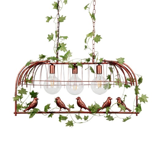 GLOBOSTAR® NEST 01648 Vintage Κρεμαστό Φωτιστικό Οροφής με Ντουί 3 x E27 AC 220-240V IP20 - Χάλκινο & Πράσινο - Μ86 x Π37 x Y40cm