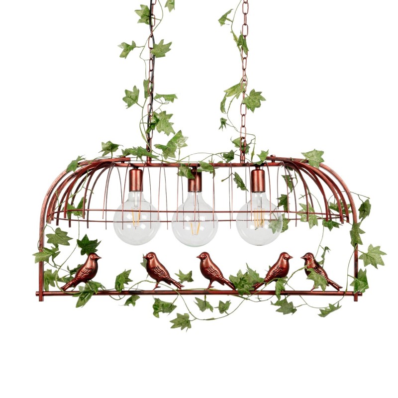 GLOBOSTAR® NEST 01648 Vintage Κρεμαστό Φωτιστικό Οροφής με Ντουί 3 x E27 AC 220-240V IP20 - Χάλκινο & Πράσινο - Μ85.5 x Π37.5 x Y38cm