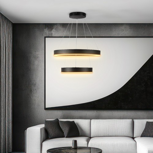 kelvo® VENOM KLV-101-0196 Κρεμαστό Φωτιστικό Οροφής LED 75W 7500lm 120° AC 220-240V IP20 Ρυθμιζόμενο Λευκό CCT με Χειριστήριο από 2700K έως 6000K Dimmable - Lumileds SMD Chip - Μαύρο Ματ - Μ60 x Π60 x Υ40cm - 3 Χρόνια Εγγύηση