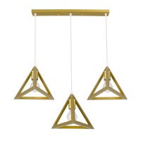 GLOBOSTAR® TRIANGLE 00625 Μοντέρνο Κρεμαστό Φωτιστικό Οροφής με Ντουί 3 x E27 AC 220-240V IP20 - Χρυσό - Μ70 x Π22 x Y130cm