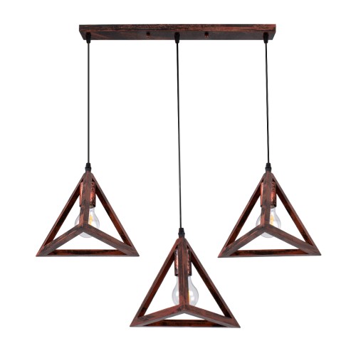 GLOBOSTAR® TRIANGLE 00623 Μοντέρνο Κρεμαστό Φωτιστικό Οροφής με Ντουί 3 x E27 AC 220-240V IP20 - Χάλκινο - Μ70 x Π22 x Y130cm