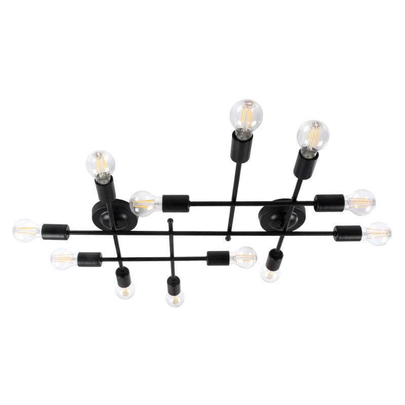 GLOBOSTAR® PIPING 00667-1 Vintage Φωτιστικό Οροφής με Ντουί 12 x E27 AC 220-240V IP20 - Μαύρο - Μ78.5 x Π9.5 x Υ64cm