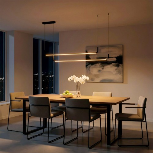 kelvo® LINARIA KLV-101-0258 Κρεμαστό Φωτιστικό Οροφής LED 72W 7200lm 180° AC 220-240V IP20 Ρυθμιζόμενο Λευκό CCT με Χειριστήριο από 2700K έως 6000K Dimmable - Lumileds SMD Chip - Μαύρο Ματ - Μ130 x Π4 x Υ25cm - 3 Χρόνια Εγγύηση
