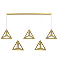 GLOBOSTAR® TRIANGLE 00610 Μοντέρνο Κρεμαστό Φωτιστικό Οροφής με Ντουί 5 x E27 AC 220-240V IP20 - Χρυσό - Μ170 x Π22 x Y130cm