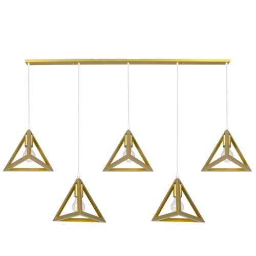 GLOBOSTAR® TRIANGLE 00610 Μοντέρνο Κρεμαστό Φωτιστικό Οροφής με Ντουί 5 x E27 AC 220-240V IP20 - Χρυσό - Μ170 x Π22 x Y130cm