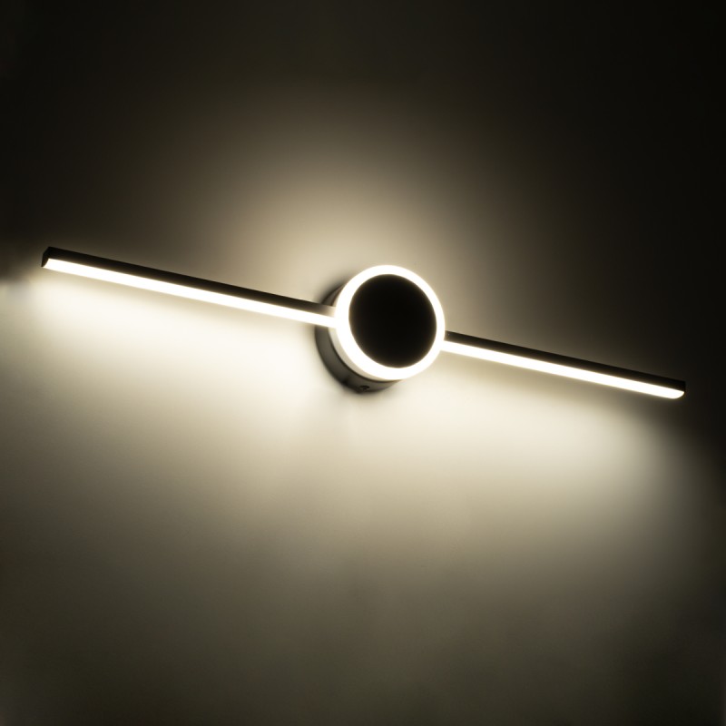GLOBOSTAR® OPAL 60454 Μοντέρνο Φωτιστικό Τοίχου - Απλίκα Καθρέπτη Μπάνιου LED 14W 1600lm 180° AC 220-240V IP44 Φυσικό Λευκό 4500K - Lumileds SMD Chip & TÜV SÜD Driver - Μαύρο Ματ - Μ60 x Π6 x Υ10cm - 3 Χρόνια Εγγύηση