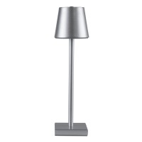 GLOBOSTAR® NEGA 60476 Μοντέρνο Επιτραπέζιο Φωτιστικό LED 2.2W 154lm 360° DC 5V με USB με Επαναφορτιζόμενη Μπαταρία Li-ion 3.7V 4000mAh IP20 Θερμό Λευκό 2700K με Αφή Dimmable - Lumileds SMD Chip - Ασημί - Μ10 x Π10 x Υ39cm - 2 Χρόνια Εγγύηση