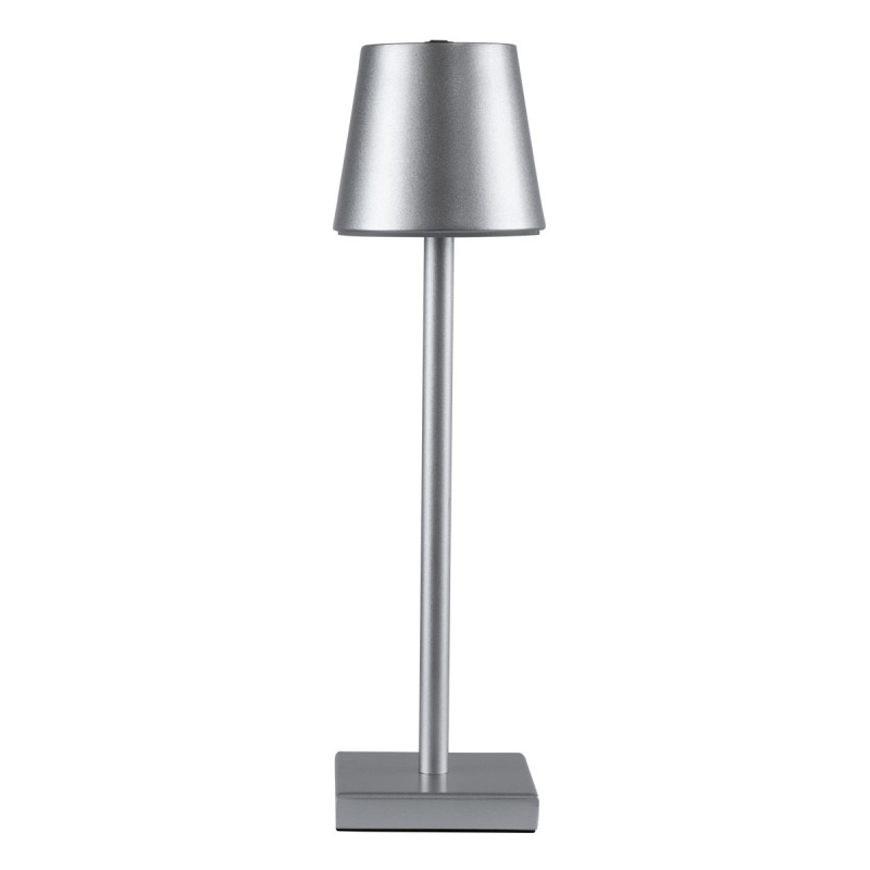 GLOBOSTAR® NEGA 60476 Μοντέρνο Επιτραπέζιο Φωτιστικό LED 2.2W 154lm 360° DC 5V με USB με Επαναφορτιζόμενη Μπαταρία Li-ion 3.7V 4000mAh IP20 Θερμό Λευκό 2700K με Αφή Dimmable - Lumileds SMD Chip - Ασημί - Μ10 x Π10 x Υ39cm - 2 Χρόνια Εγγύηση