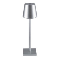 GLOBOSTAR® NEGA 60476 Μοντέρνο Επιτραπέζιο Φωτιστικό LED 2.2W 154lm 360° DC 5V με USB με Επαναφορτιζόμενη Μπαταρία Li-ion 3.7V 4000mAh IP20 Θερμό Λευκό 2700K με Αφή Dimmable - Lumileds SMD Chip - Ασημί - Μ10 x Π10 x Υ39cm - 2 Χρόνια Εγγύηση