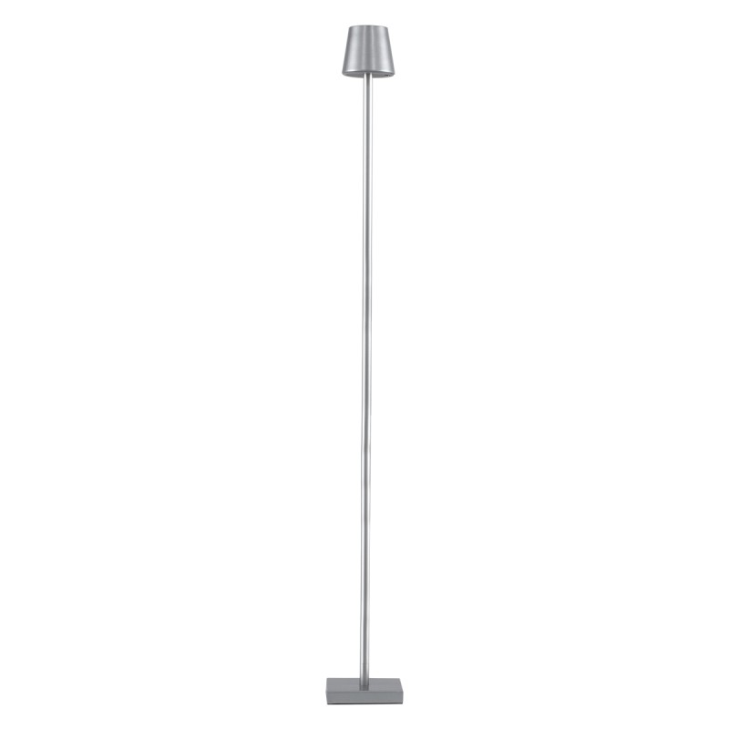 GLOBOSTAR® NEGA 60480 Μοντέρνο Επιδαπέδιο Φωτιστικό LED 2.2W 154lm 360° DC 5V με USB 2.0 με Επαναφορτιζόμενη Μπαταρία Li-ion 3.7V 4000mAh IP44 Θερμό Λευκό 2700K με Αφή Dimmable - Lumileds SMD Chip - Ασημί - Μ10 x Π10 x Υ135cm - 2 Χρόνια Εγγύηση