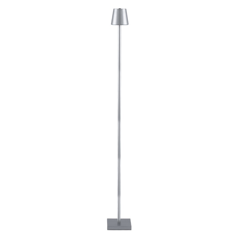 GLOBOSTAR® NEGA 60480 Μοντέρνο Επιδαπέδιο Φωτιστικό LED 2.2W 154lm 360° DC 5V με USB 2.0 με Επαναφορτιζόμενη Μπαταρία Li-ion 3.7V 4000mAh IP44 Θερμό Λευκό 2700K με Αφή Dimmable - Lumileds SMD Chip - Ασημί - Μ10 x Π10 x Υ135cm - 2 Χρόνια Εγγύηση