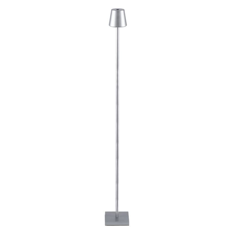 GLOBOSTAR® NEGA 60480 Μοντέρνο Επιδαπέδιο Φωτιστικό LED 2.2W 154lm 360° DC 5V με USB 2.0 με Επαναφορτιζόμενη Μπαταρία Li-ion 3.7V 4000mAh IP44 Θερμό Λευκό 2700K με Αφή Dimmable - Lumileds SMD Chip - Ασημί - Μ10 x Π10 x Υ135cm - 2 Χρόνια Εγγύηση