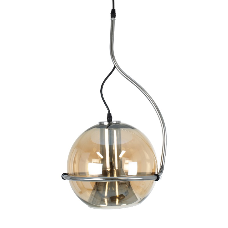 GLOBOSTAR® GLASSO 60927 Μοντέρνο Κρεμαστό Φωτιστικό Οροφής με Ντουί 1 x E27 AC 220-240V IP20 - Ασημί & Μελί - Μ27 x Π27 x Υ52cm