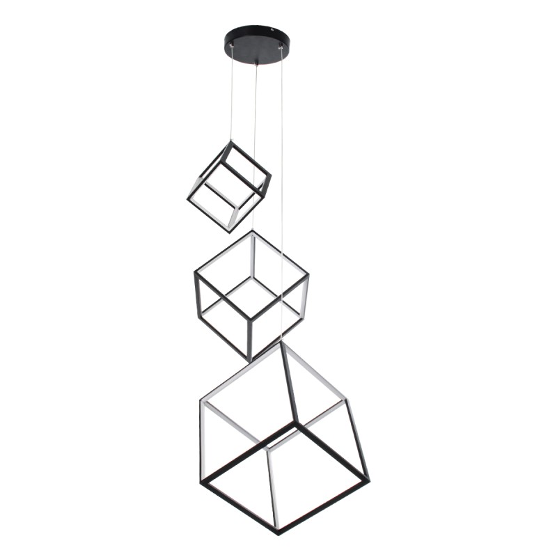 GLOBOSTAR® KIBOO-TRIO 60931 Μοντέρνο Κρεμαστό Φωτιστικό Οροφής LED 90W 10350lm 360° AC 220-240V IP20 Ρυθμιζόμενο Λευκό CCT με Χειριστήριο από 2700K έως 6000K Dimmable - Lumileds SMD Chip - Μαύρο Ματ - Μ60 x Π60 x Υ80cm - 3 Χρόνια Εγγύηση