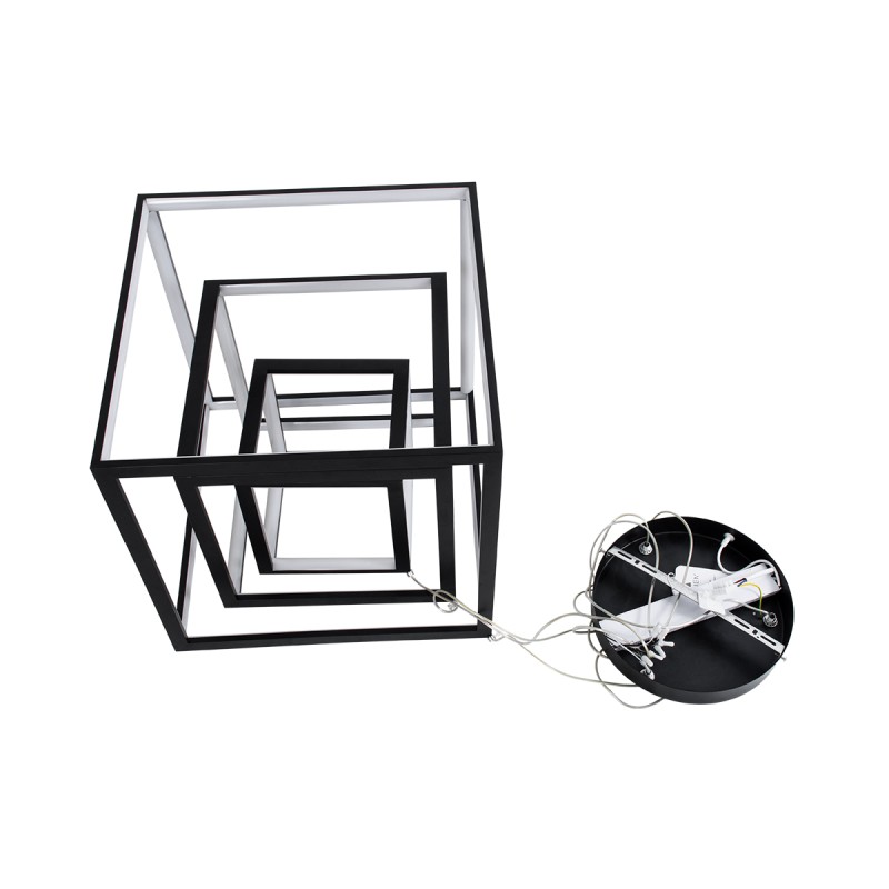 GLOBOSTAR® KIBOO-TRIO 60931 Μοντέρνο Κρεμαστό Φωτιστικό Οροφής LED 90W 10350lm 360° AC 220-240V IP20 Ρυθμιζόμενο Λευκό CCT με Χειριστήριο από 2700K έως 6000K Dimmable - Lumileds SMD Chip - Μαύρο Ματ - Μ60 x Π60 x Υ80cm - 3 Χρόνια Εγγύηση