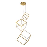 GLOBOSTAR® KIBOO-TRIO 60932 Μοντέρνο Κρεμαστό Φωτιστικό Οροφής LED 90W 10350lm 360° AC 220-240V IP20 Ρυθμιζόμενο Λευκό CCT με Χειριστήριο από 2700K έως 6000K Dimmable - Lumileds SMD Chip - Χρυσό - Μ60 x Π60 x Υ80cm - 3 Χρόνια Εγγύηση