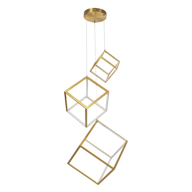 GLOBOSTAR® KIBOO-TRIO 60932 Μοντέρνο Κρεμαστό Φωτιστικό Οροφής LED 90W 10350lm 360° AC 220-240V IP20 Ρυθμιζόμενο Λευκό CCT με Χειριστήριο από 2700K έως 6000K Dimmable - Lumileds SMD Chip - Χρυσό - Μ60 x Π60 x Υ80cm - 3 Χρόνια Εγγύηση